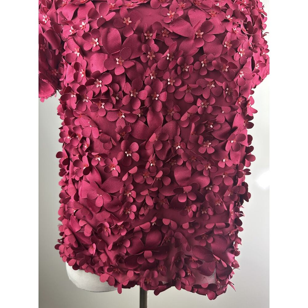 *Flawed Anthropologie Varun Bahl Rosemarie 3D Floral Top Whimsy Raspberry Size 8 - Picture 10 of 16